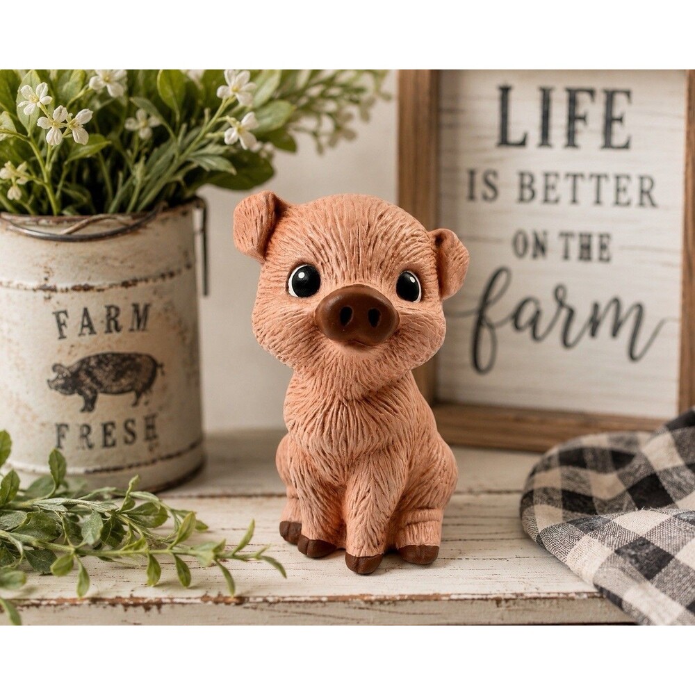 Vintage Pig Figurine Resin Piglet Farmhouse Country Shelf Decor 3” Collectible